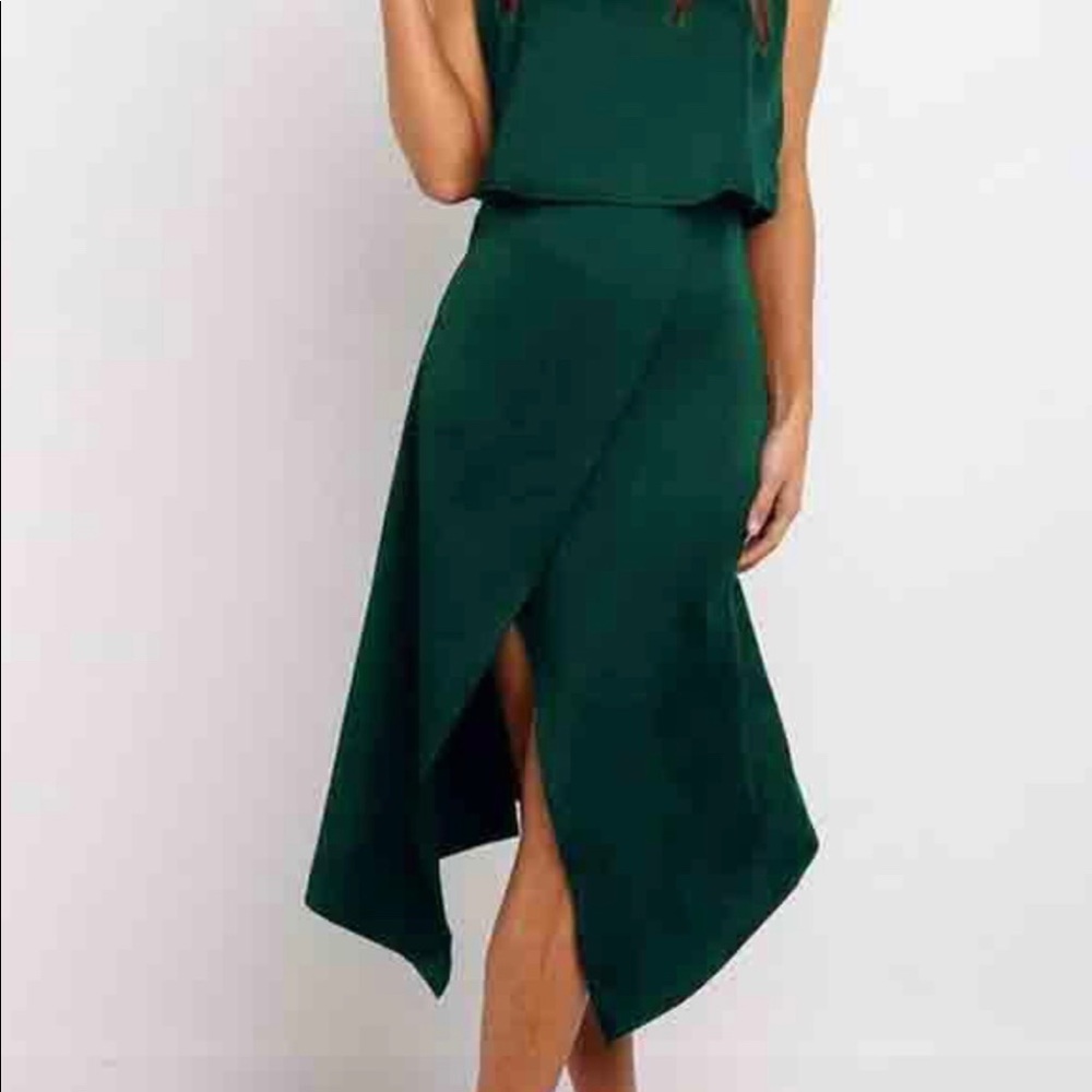 Two piece split back dark green dress